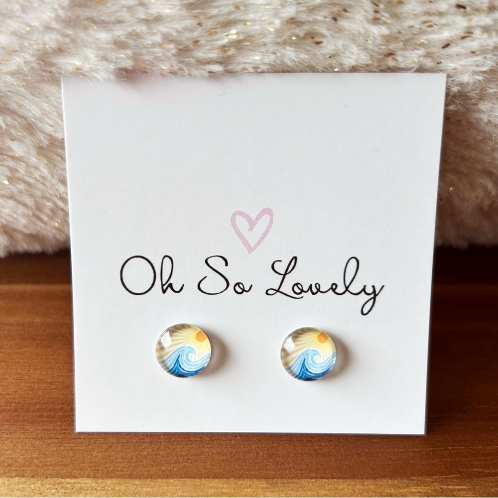 Wave and Sun Stud Earrings
